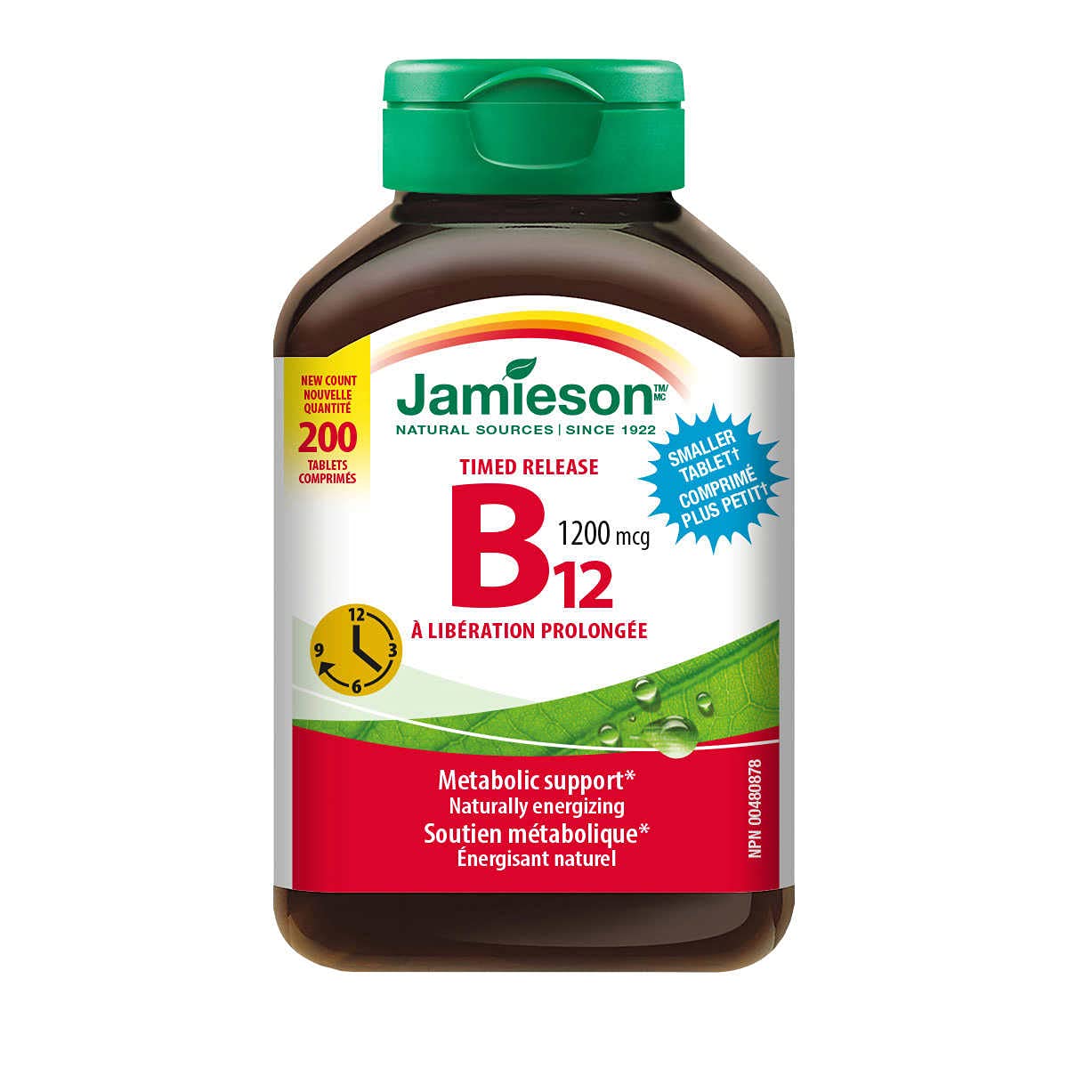 Jamieson Libération Retardée B12 1200 mcg – comprimés et libération progressive pour énergie durable.