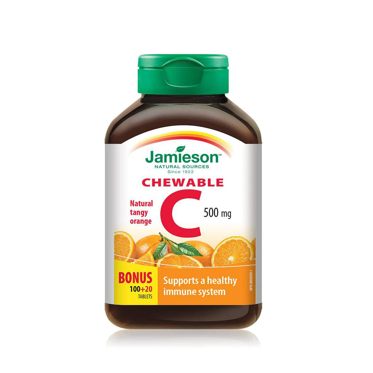 Jamieson Vitamine C à mâcher, orange acidulé, soutien potentiel au système immunitaire.