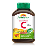 Jamieson Vitamine C Masticables 500 mg, bouteille pratique pour l'usage quotidien.