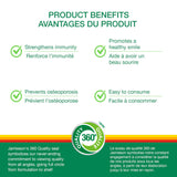 Etiquette Jamieson Vitamin D3 avec informations claires et ingrédients sans allergènes.