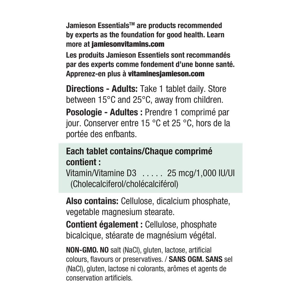 Prise quotidienne Jamieson Vitamin D3, facile à intégrer au repas.