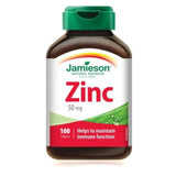 Jamieson Zinc 50 mg, bouteille, libération progressive, soutien potentiel du système immunitaire.