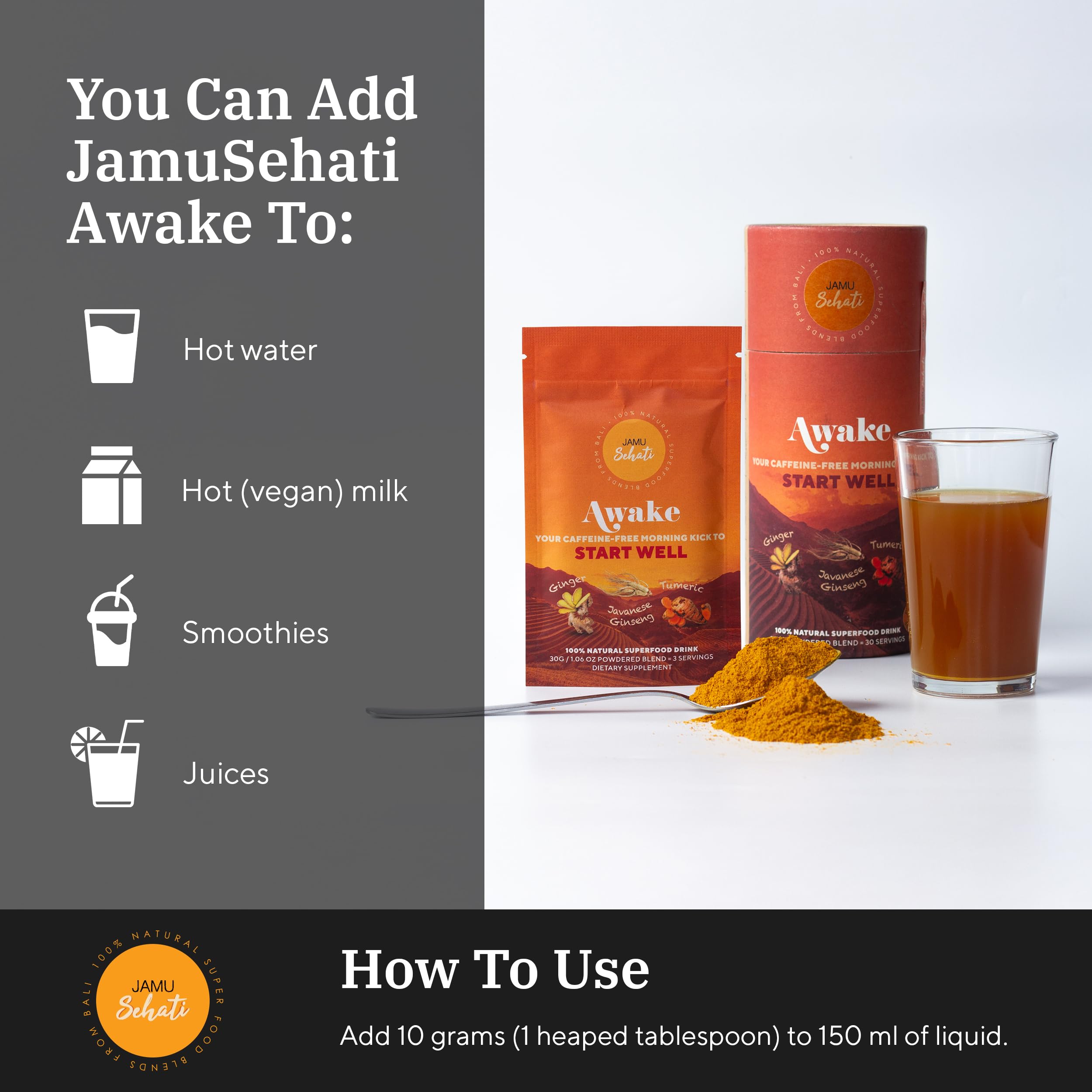 JAMUSEHATI Awake, tasse matin naturel, ritualisez une pause énergisante sans caféine.