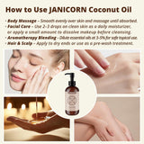 JANICORN huile de coco pompe pour une application propre et précise.