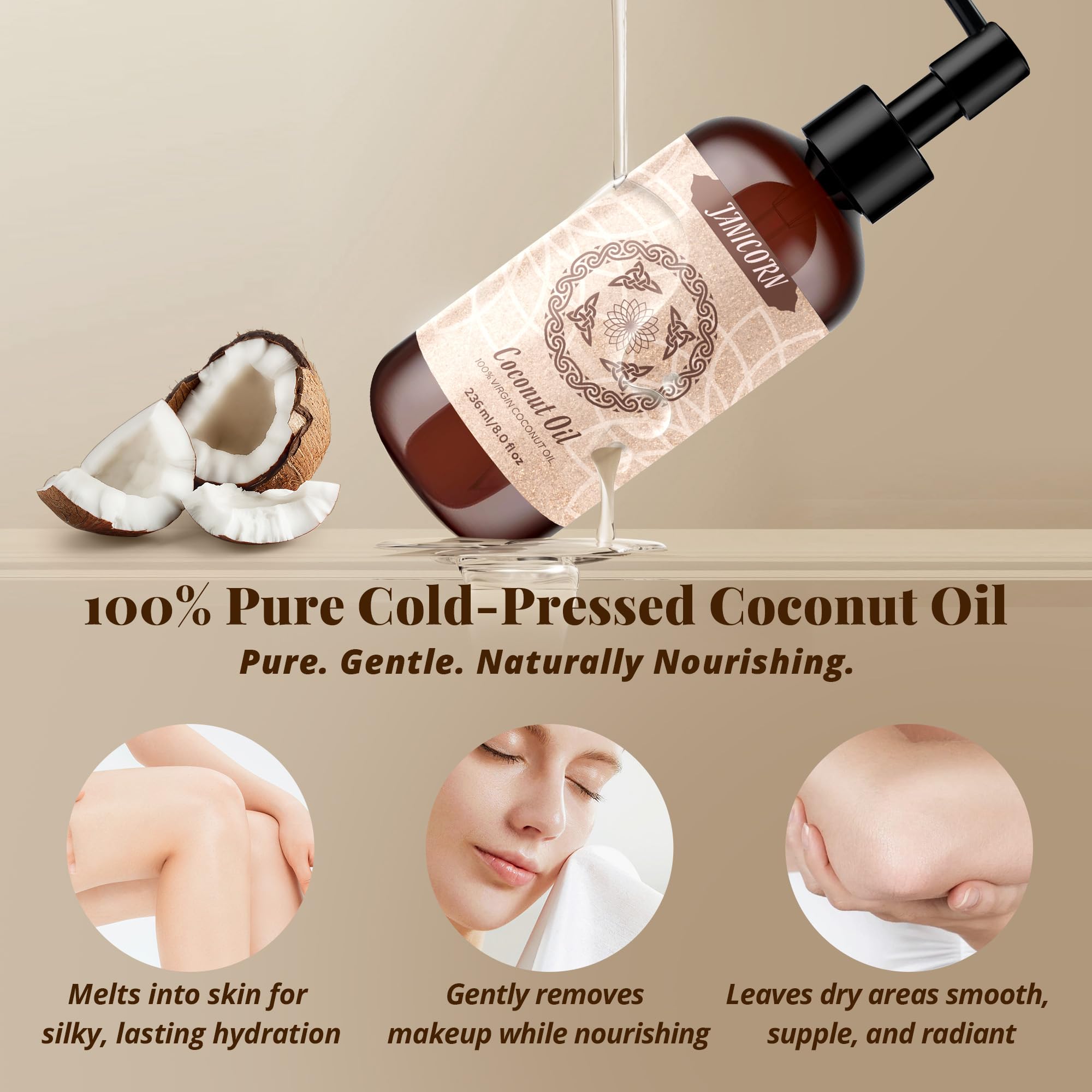 JANICORN huile de coco pour massage et mélanges d'huiles essentielles.