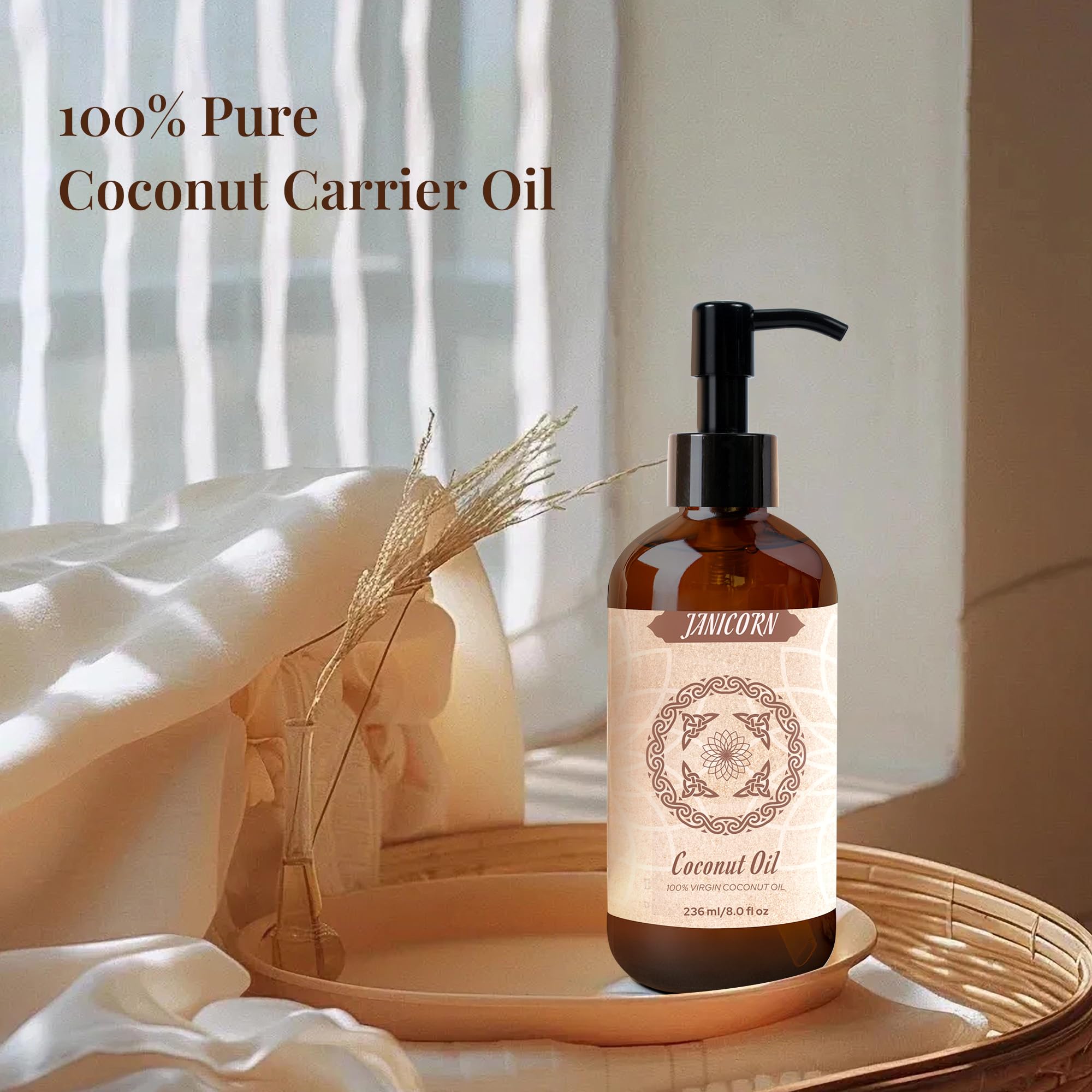 JANICORN huile de coco utilisation quotidienne pour peau et cheveux.