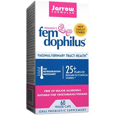 Bouteille Fem-Dophilus de Jarrow Formulas avec étiquette, soutien potentiel de la santé féminine