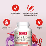 Formule végan de Jarrow Alpha Lipoic Sustain sans allergènes courants