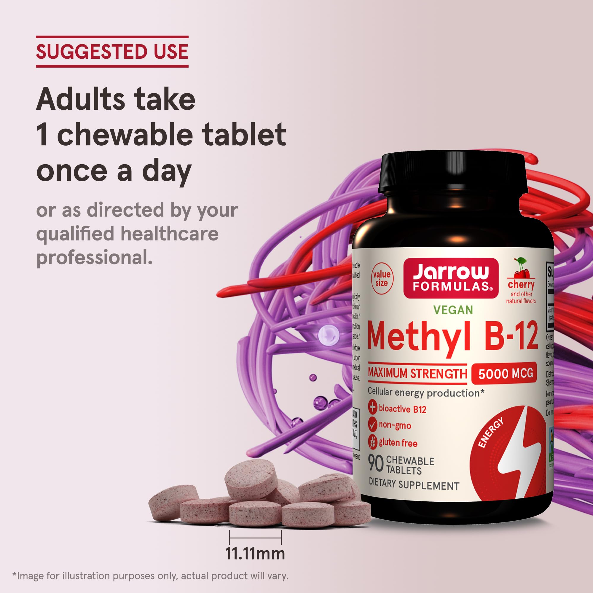 Tablette Jarrow Formulas B12 cerise, face arrière — ingrédients et dosage.