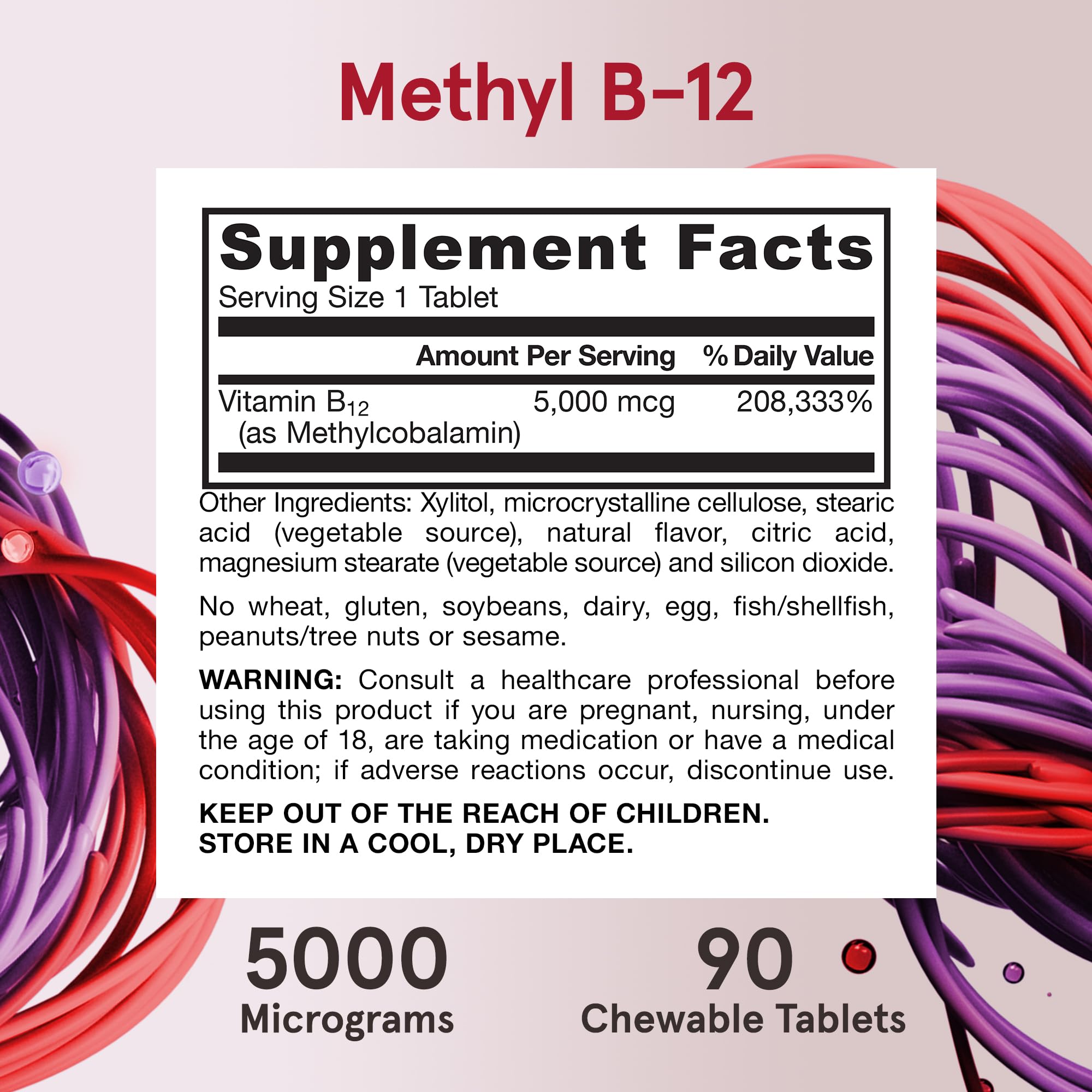 Tablette Jarrow Formulas B12 cerise, face avant, concentration 5000 mcg.