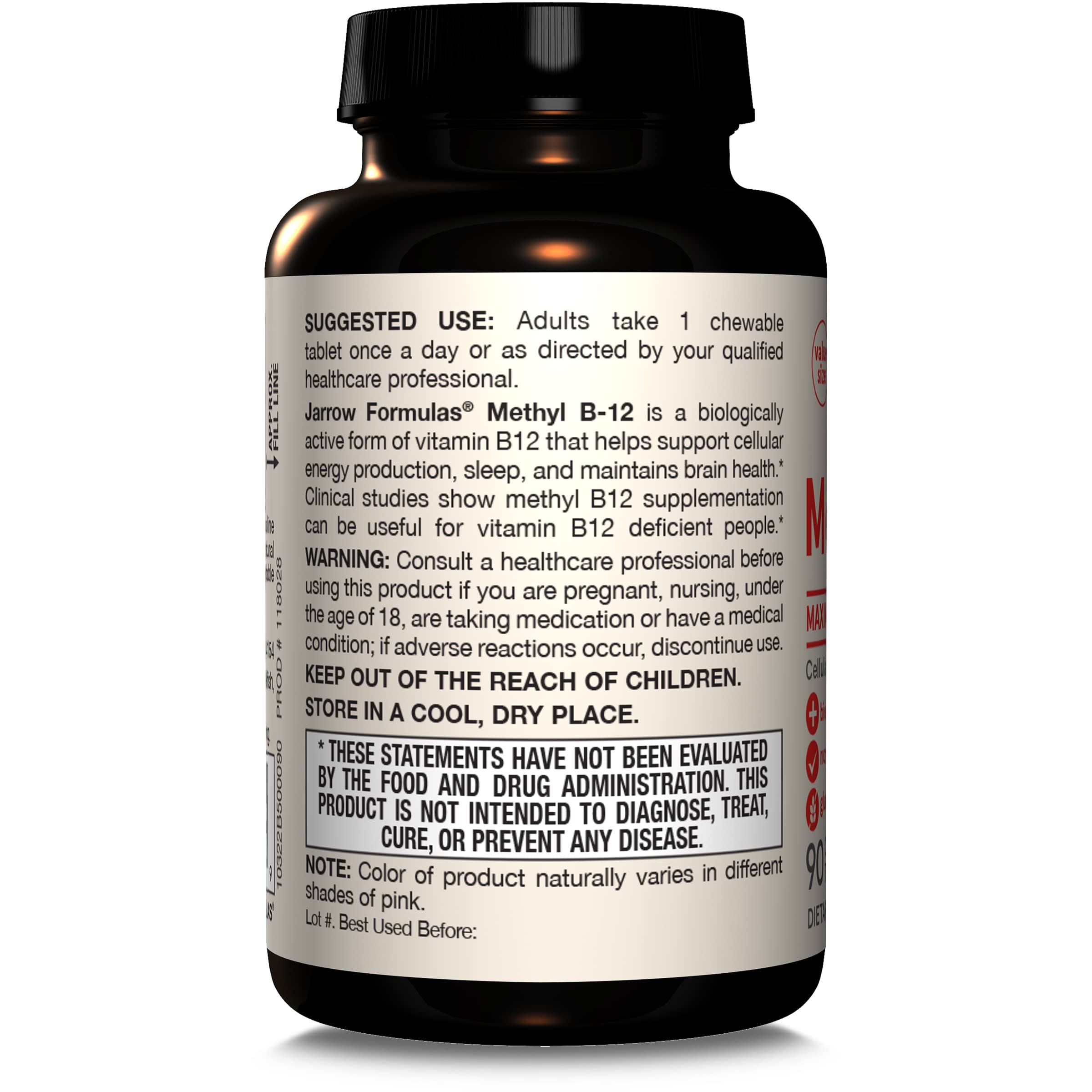 Pastille Jarrow Formulas B12 cerise en main — prise quotidienne facile.