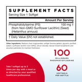 PS100 de Jarrow Formulas, dosage 100 mg par gélule, intégration simple.