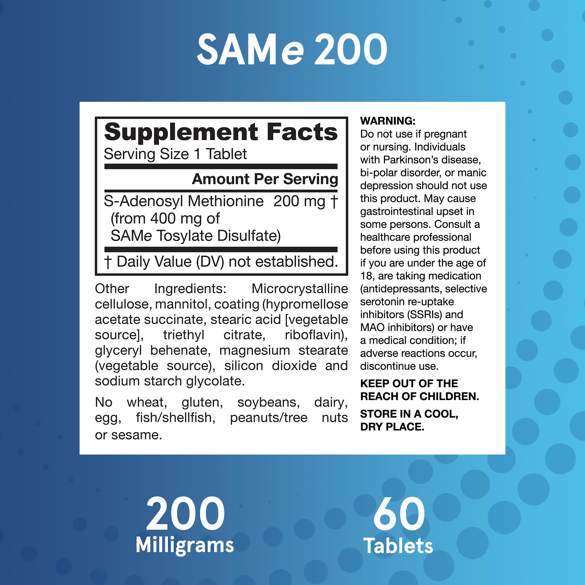 SAMe 200 mg – certification NSF, hypoallergénique et non-OGM.
