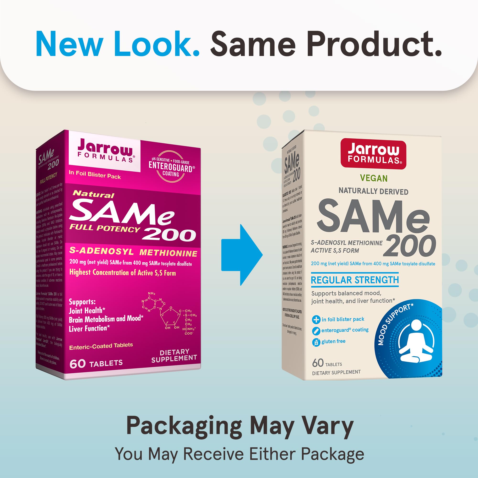 SAMe 200 mg – emballage boîte, présentation pratique et pureté.