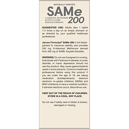SAMe 200 mg – sans allergènes (lait et gluten), convient à certains régimes.