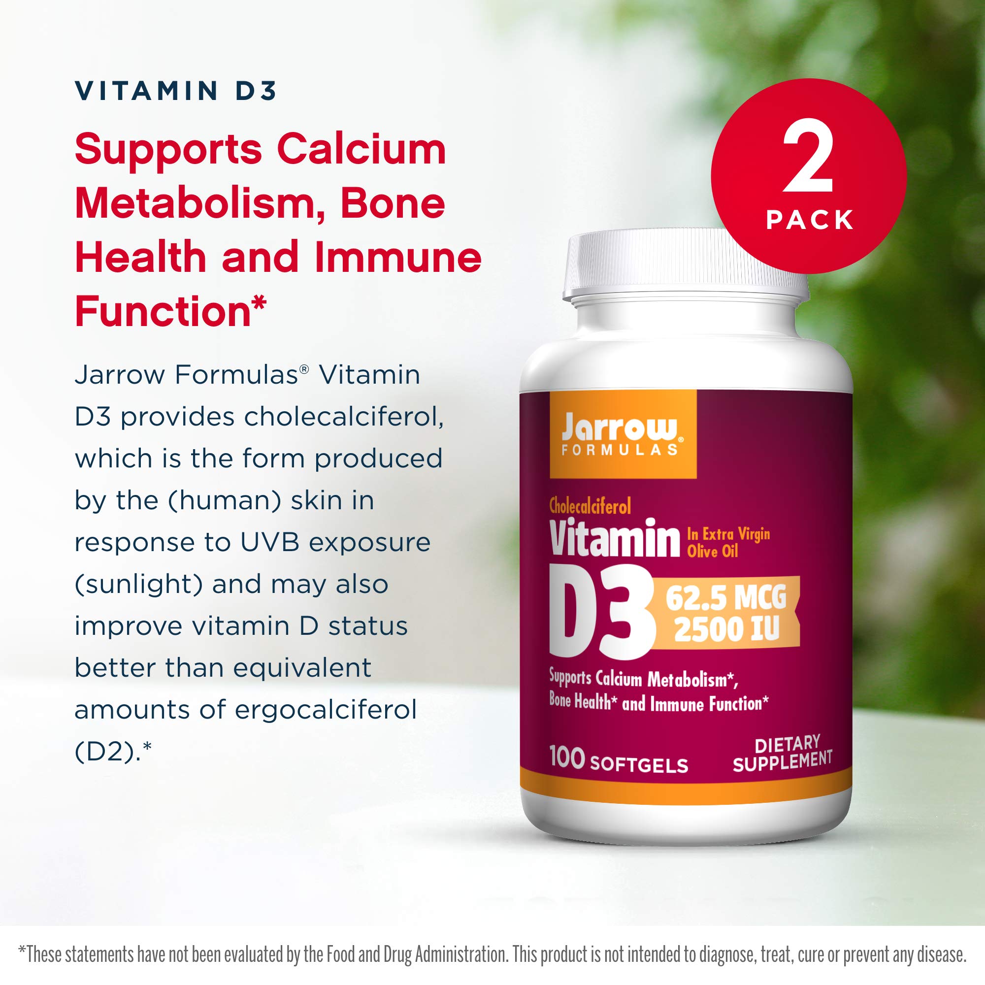Jarrow Formulas Vitamine D3 2500 UI — softgels dans la main, dosage quotidien pratique
