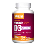 Jarrow Formulas Vitamine D3 5000 UI, bouteille, soutien quotidien des os et du système immunitaire.