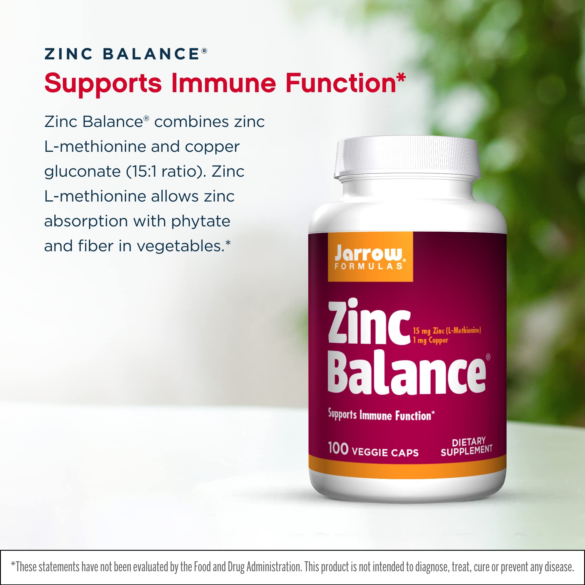 Jarrow Formulas Zinc Balance: étiquette lisible affichant 15 mg par portion et vérification des composants
