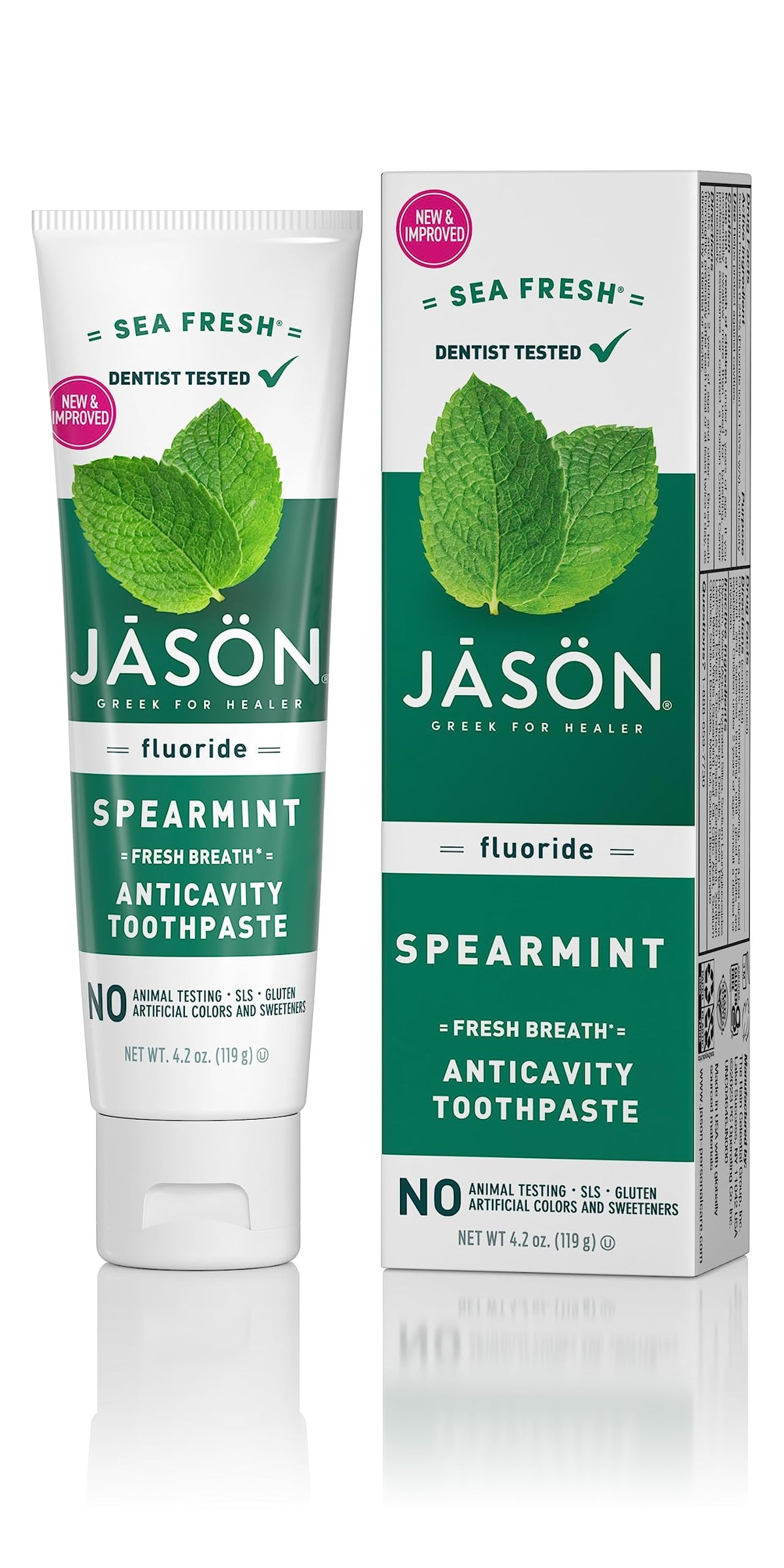 Jason Sea Fresh dentifrice, bouteille bleue, haleine fraîche après brossage