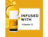 Jason Vitamine E 32000 UI gouttes sur peau, texture légère et absorbante.