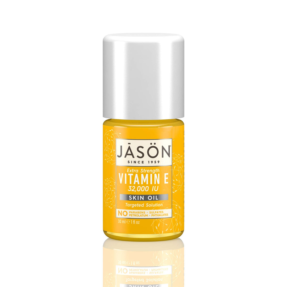 Huile vitamine E JASON, bouteille-visage 30 ml, soin hydratant pour peau douce.