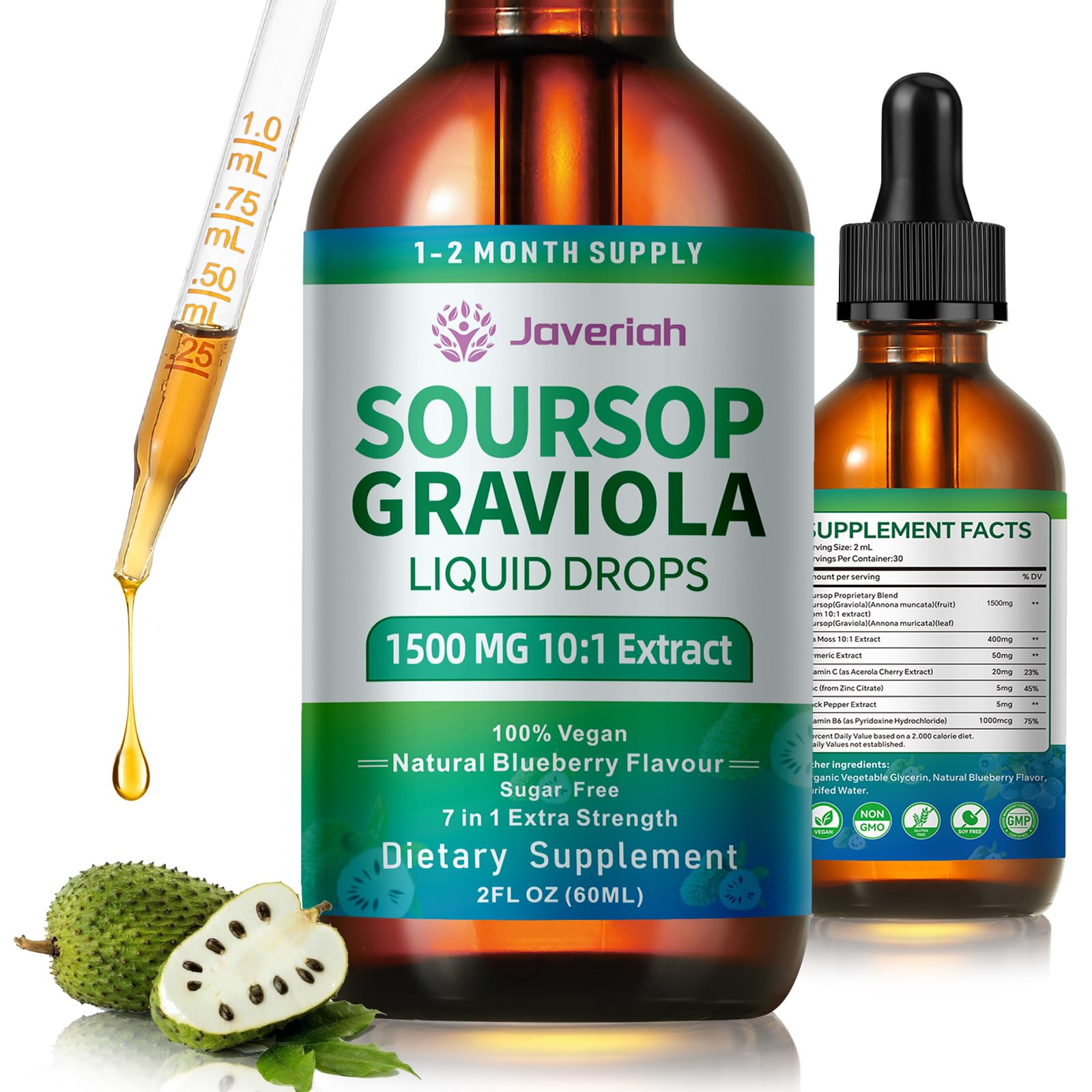 Javeriah Soursop Drops - la bouteille 60 ml pratique pour le quotidien.