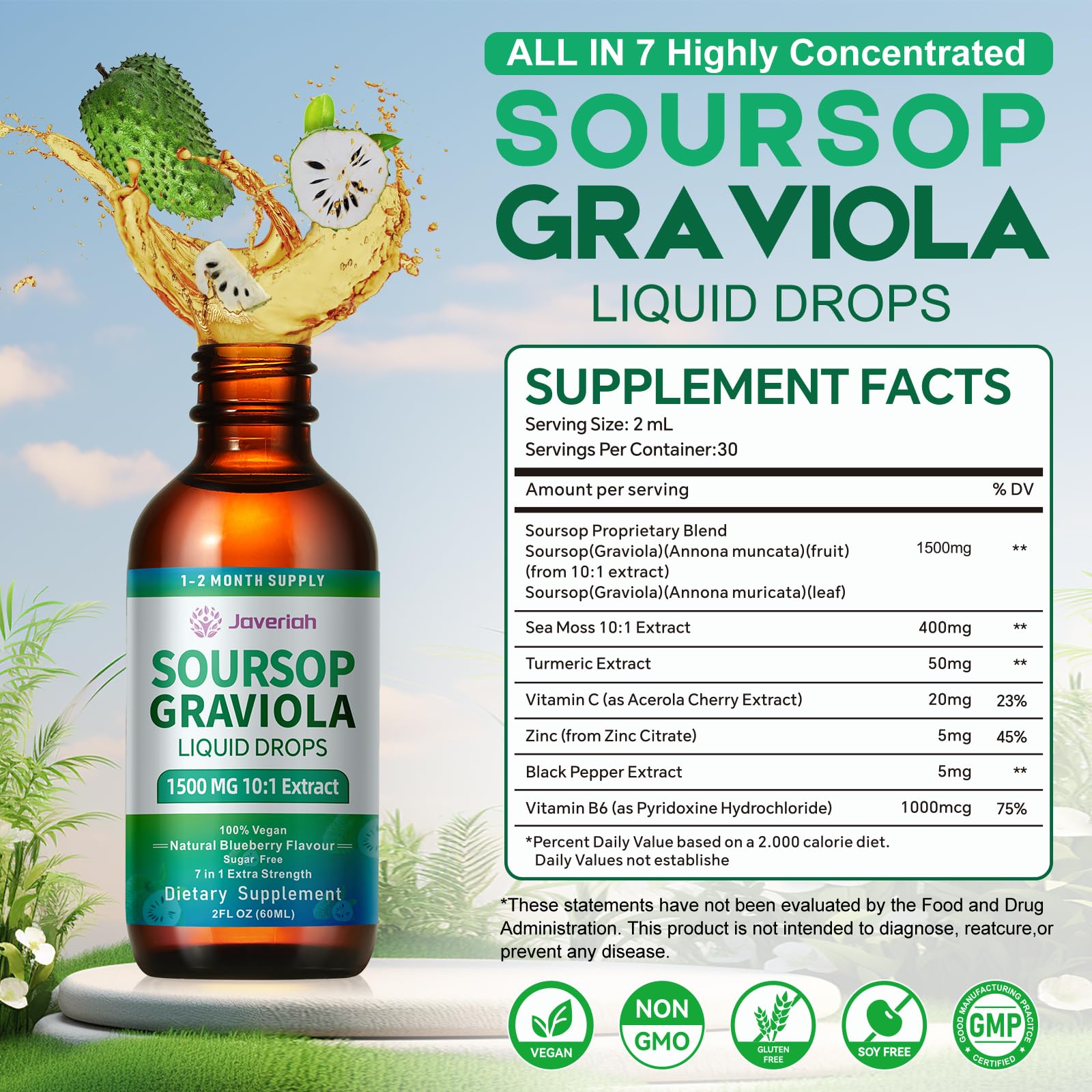 Javeriah Soursop Drops - doseur pipette facilitant la prise journalière.