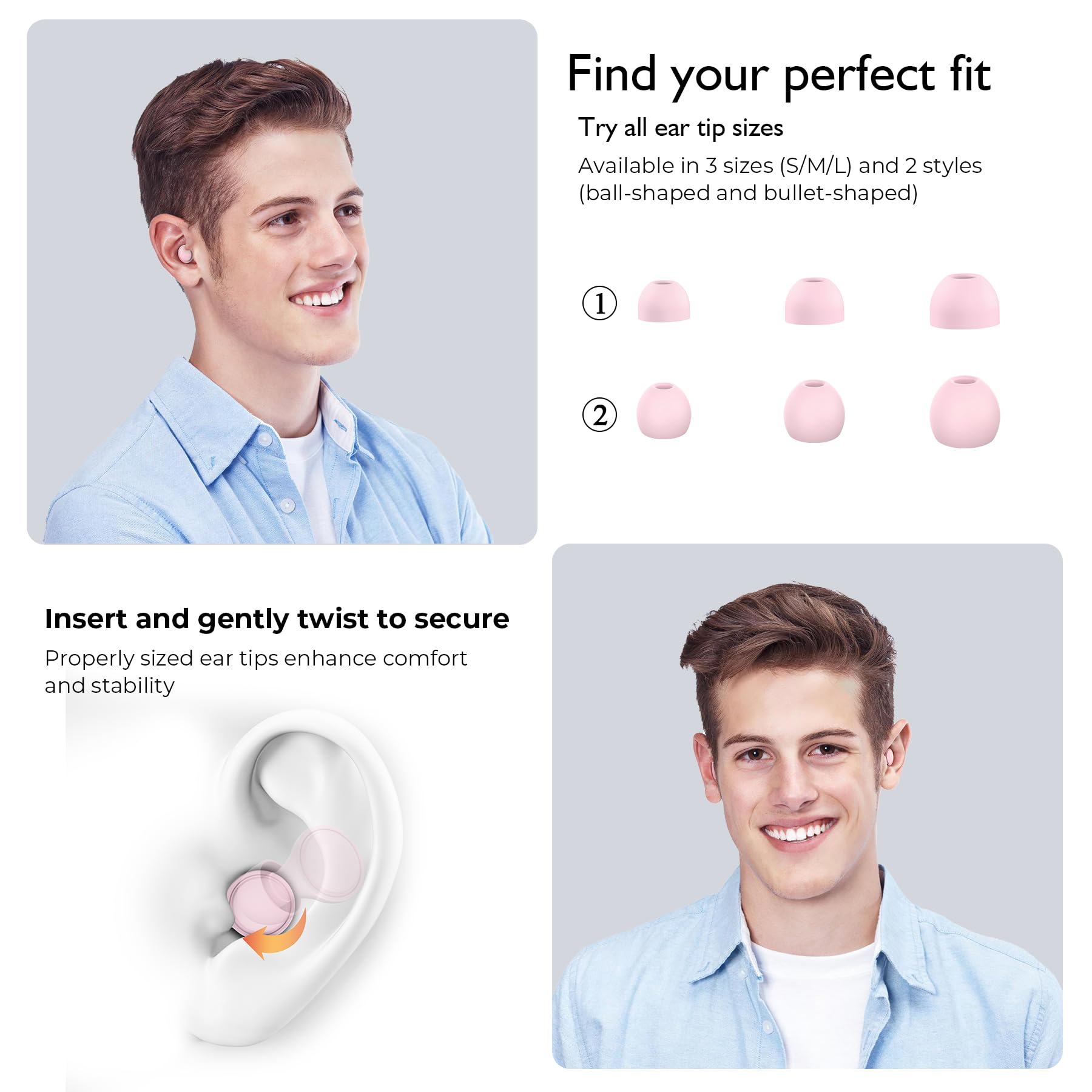 Embouts interchangeables Jayine avec huit options pour un ajustement personnalisé.