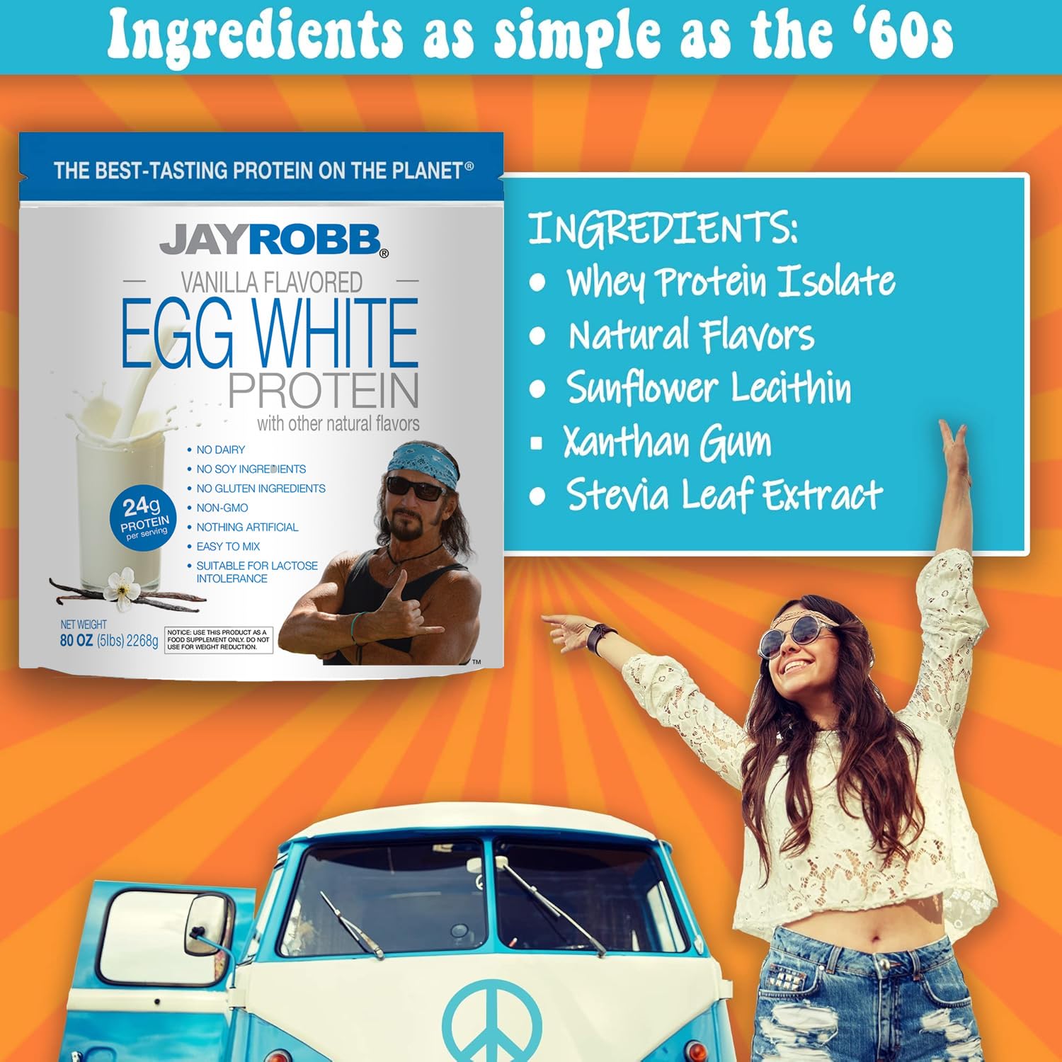 JAYROBB Protéine vanille étiquette nutritionnelle claire sans lactose.