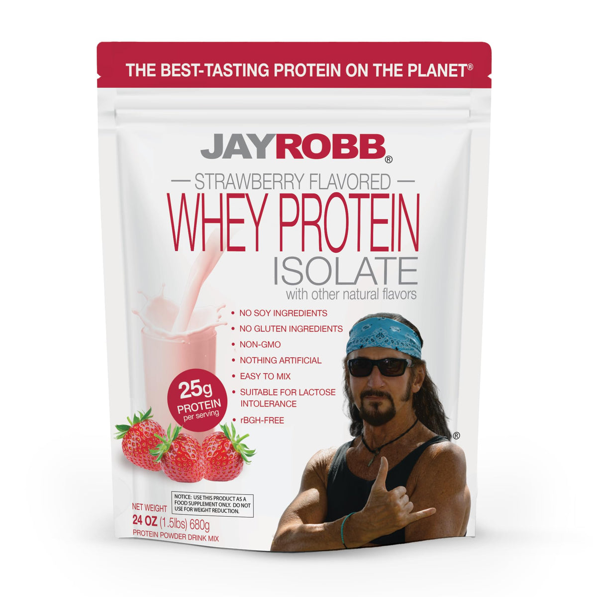 JAYROBB Whey Protein emballage 1,5 lb fraise, idéal pour démarrer la journée