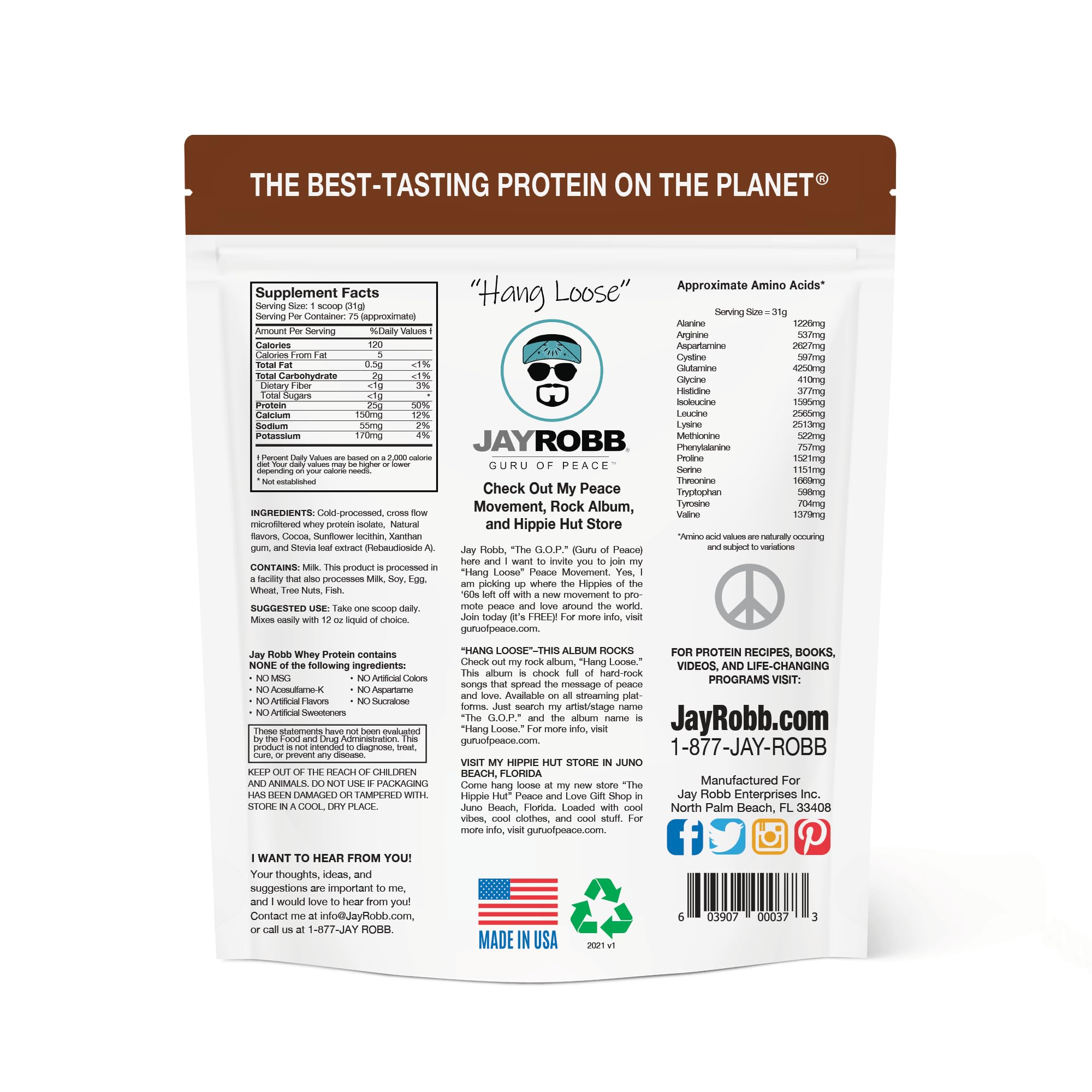 Doseur JAYROBB Whey Protein chocolat pour portions précises après l'entraînement.