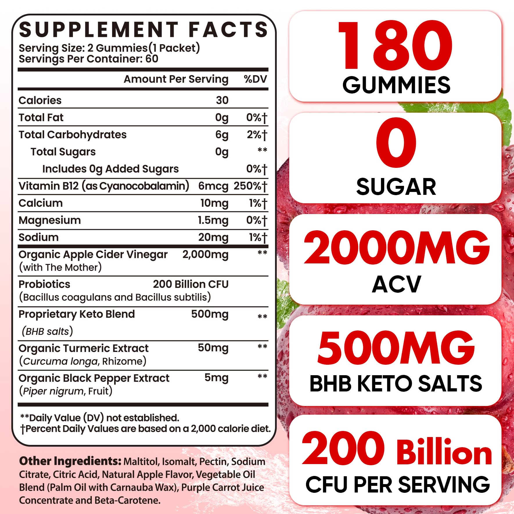 Gommes Jazytiko ACV Pomme, détails des gommes, saveur fruitée et probiotiques.