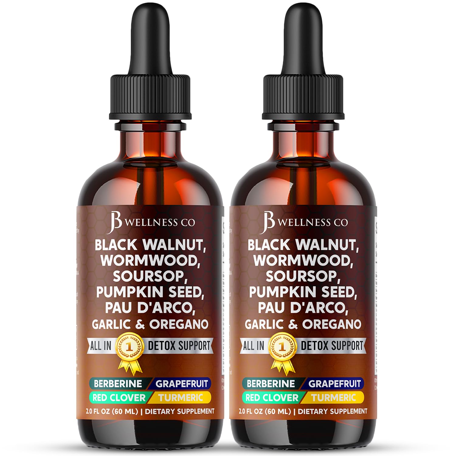 JB Wellness Co armoise-noix-noire detox gouttes : soutien digestion et énergie naturelle.