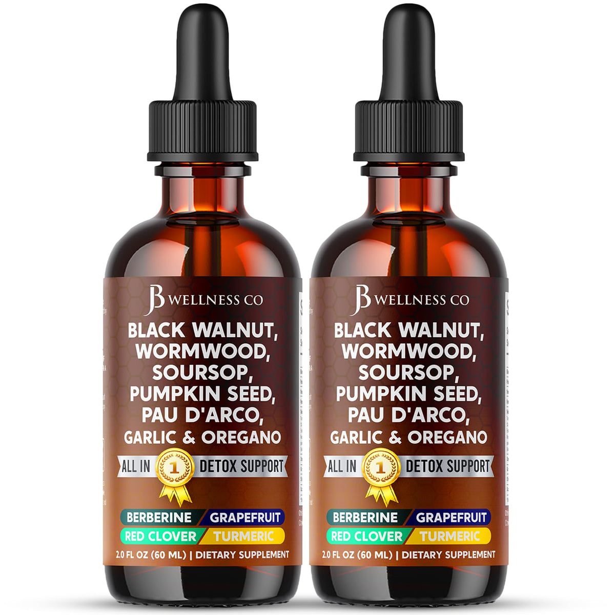 JB Wellness Co armoise-noix-noire detox gouttes : soutien digestion et énergie naturelle.