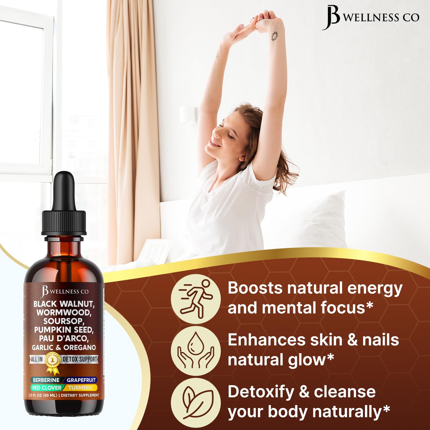 JB Wellness Co etiquette-bouteille-detox: présentation claire et usage facile au quotidien.
