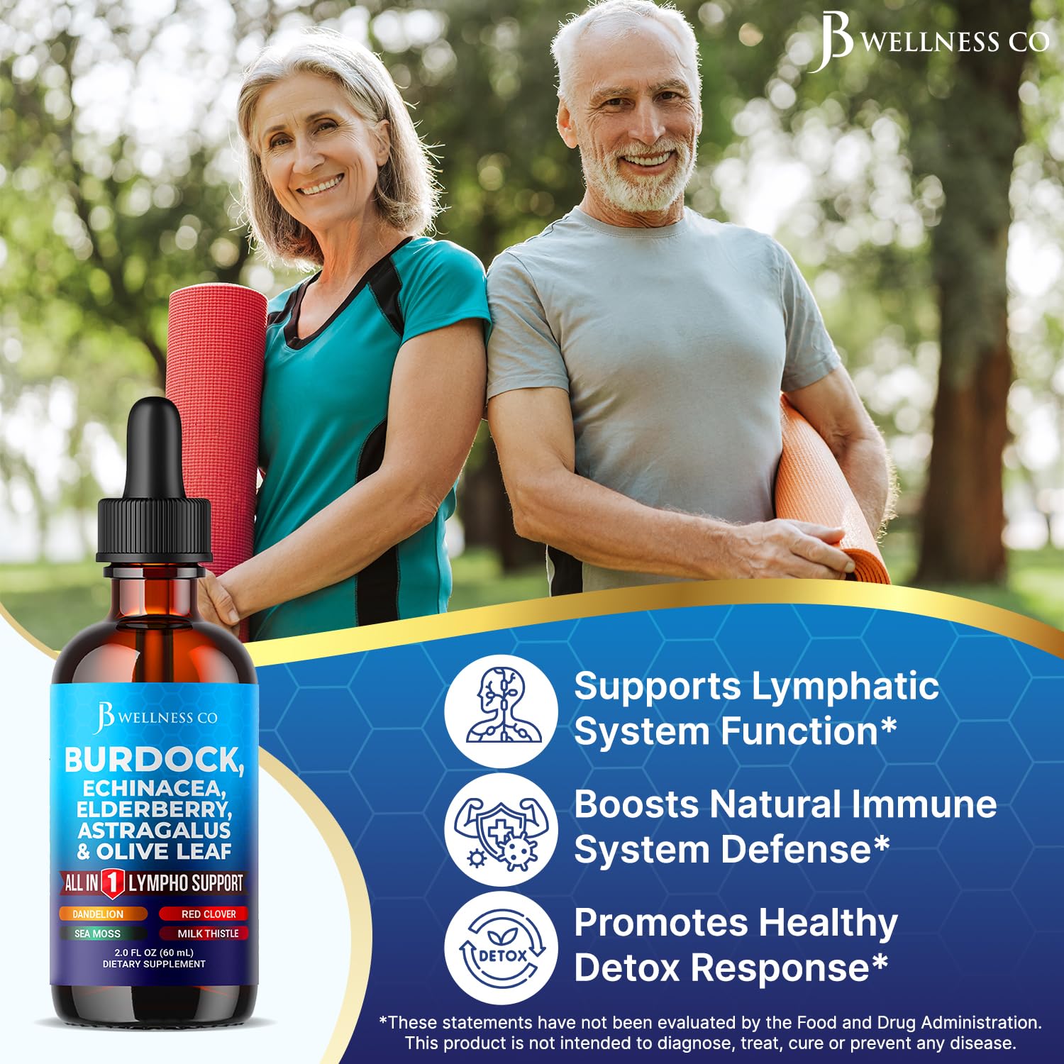 Gouttes JB Wellness Co Astragalus flacon, extrait végétal bien-être