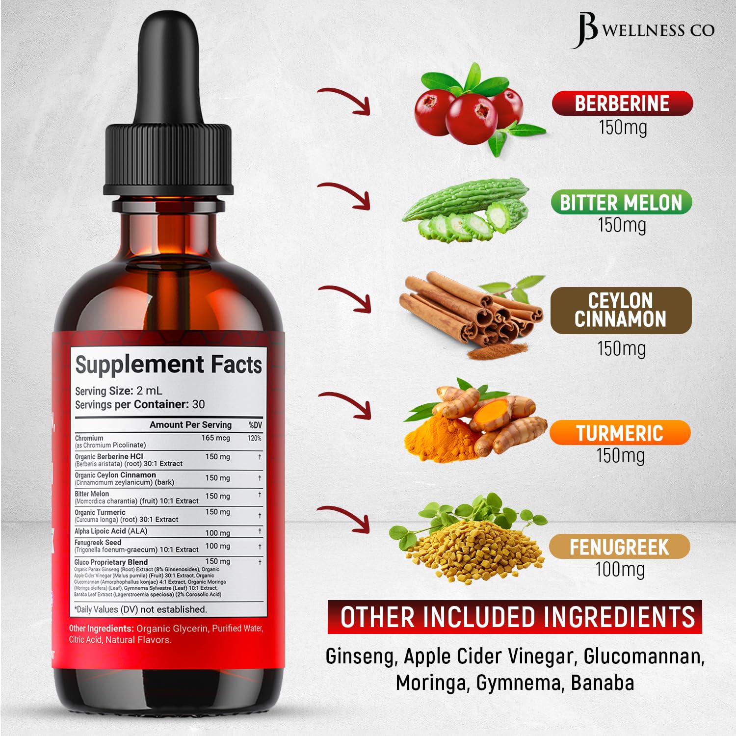 JB Wellness Co gouttes Berberine immunité liposomale – absorption potentiellement améliorée