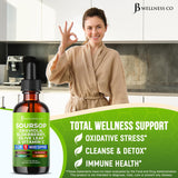 JB Wellness Co gouttes de corossol – pipette en main, goût fruité agréable