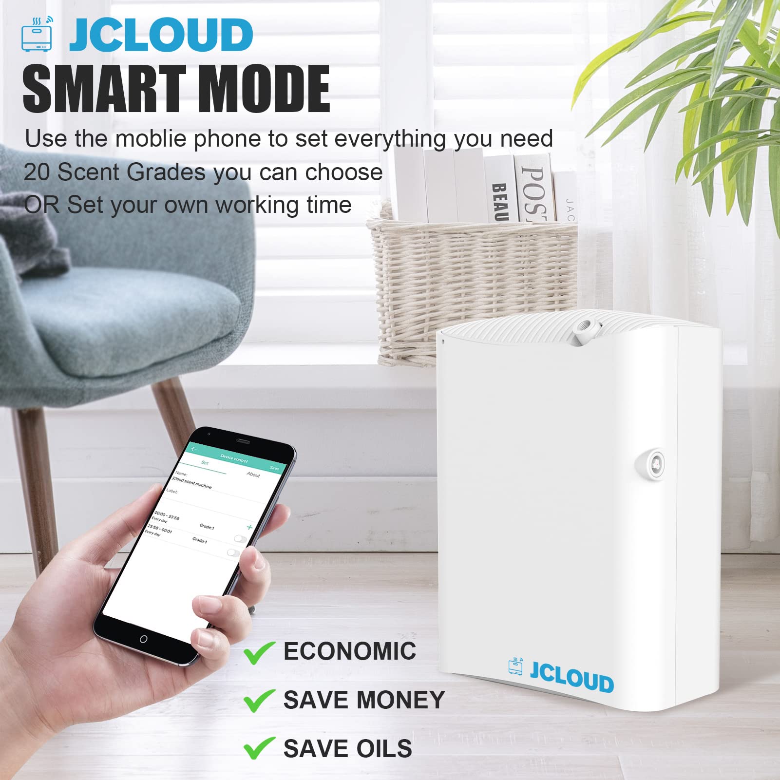 JCLOUD Smart Scent connecteur au système CVC, diffusion intégrée.