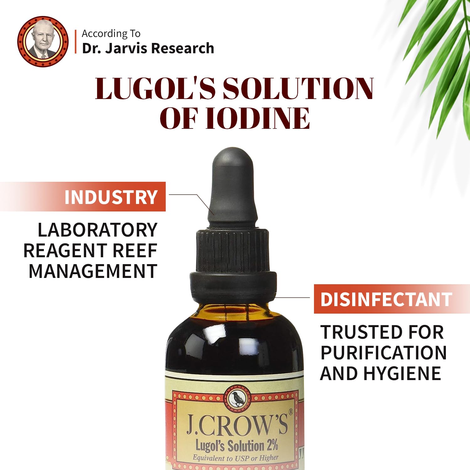 Bouteille J. CROW'S Lugol's 2oz, format compact et facile.