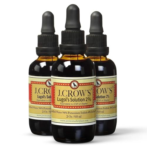 Bouteille J. CROW'S Lugol's 2 pourcent d'iode, stabilité et fiabilité.