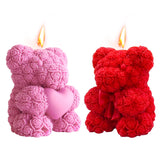 Bougie rose Teddy Bear JDH Silicone, ensemble décoratif idéal pour table et photos.