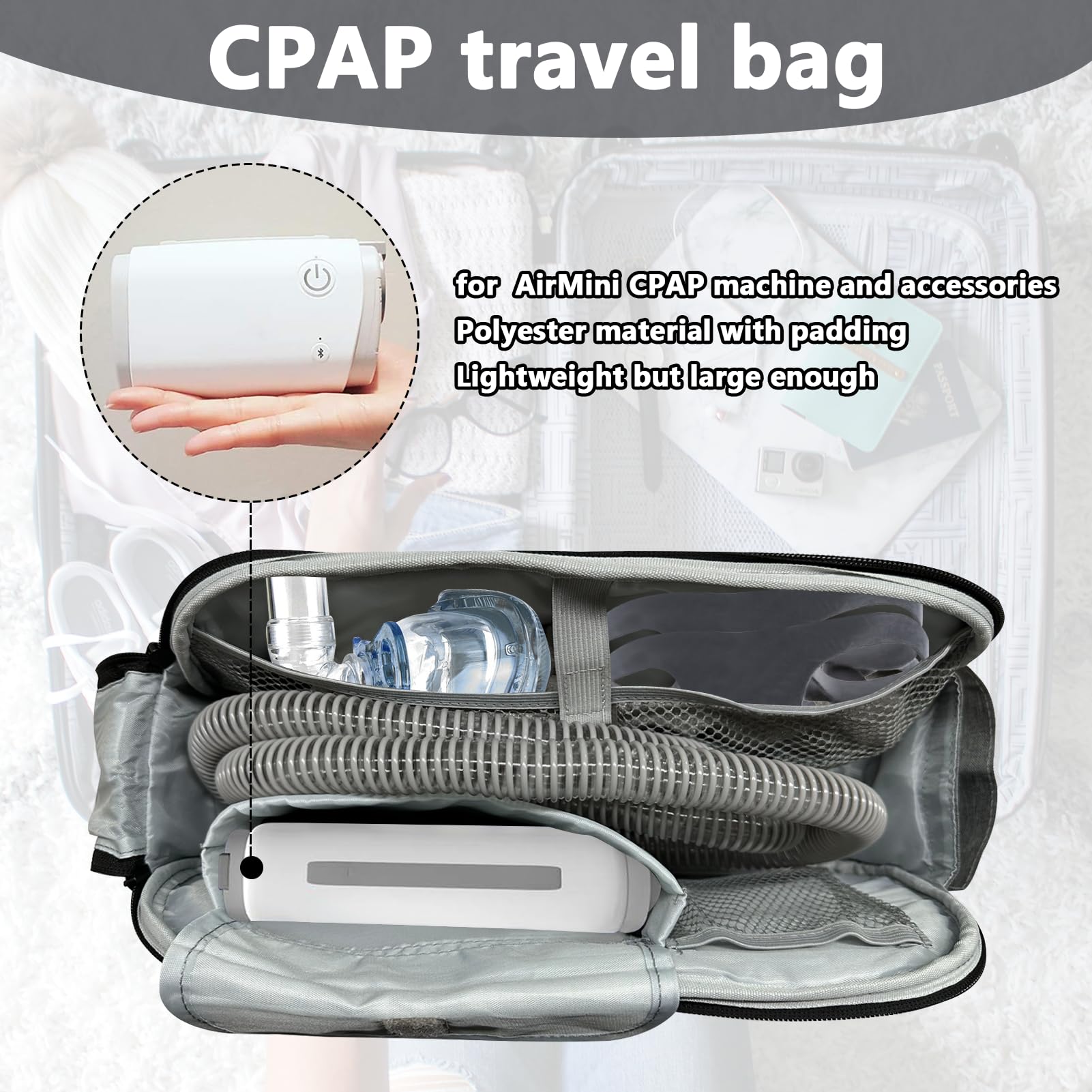 JDVBDNK Sac CPAP AirMini, poignée pratique pour transporter facilement.