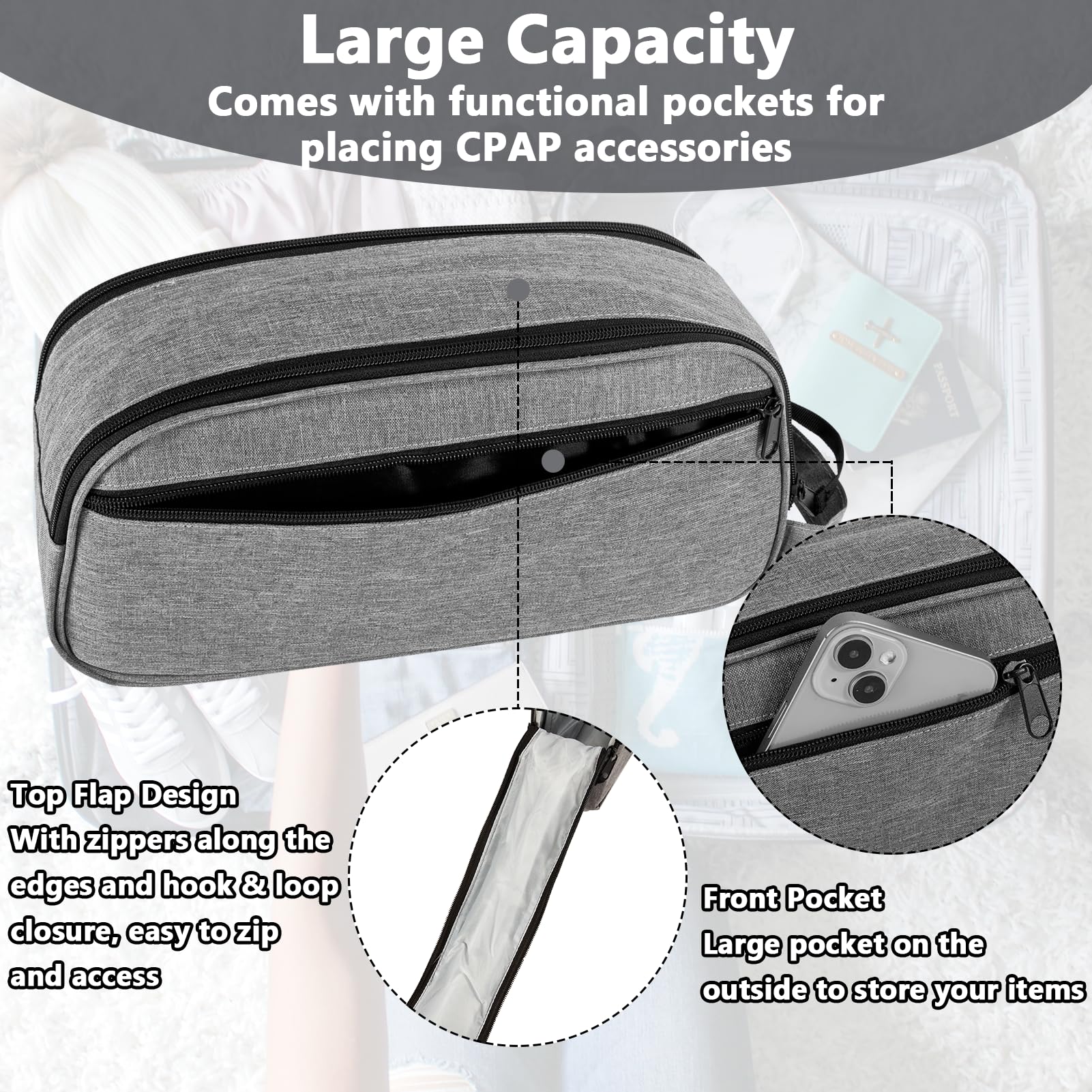 JDVBDNK Sac CPAP AirMini, rangement d'accessoires utile pour câbles et embouts.