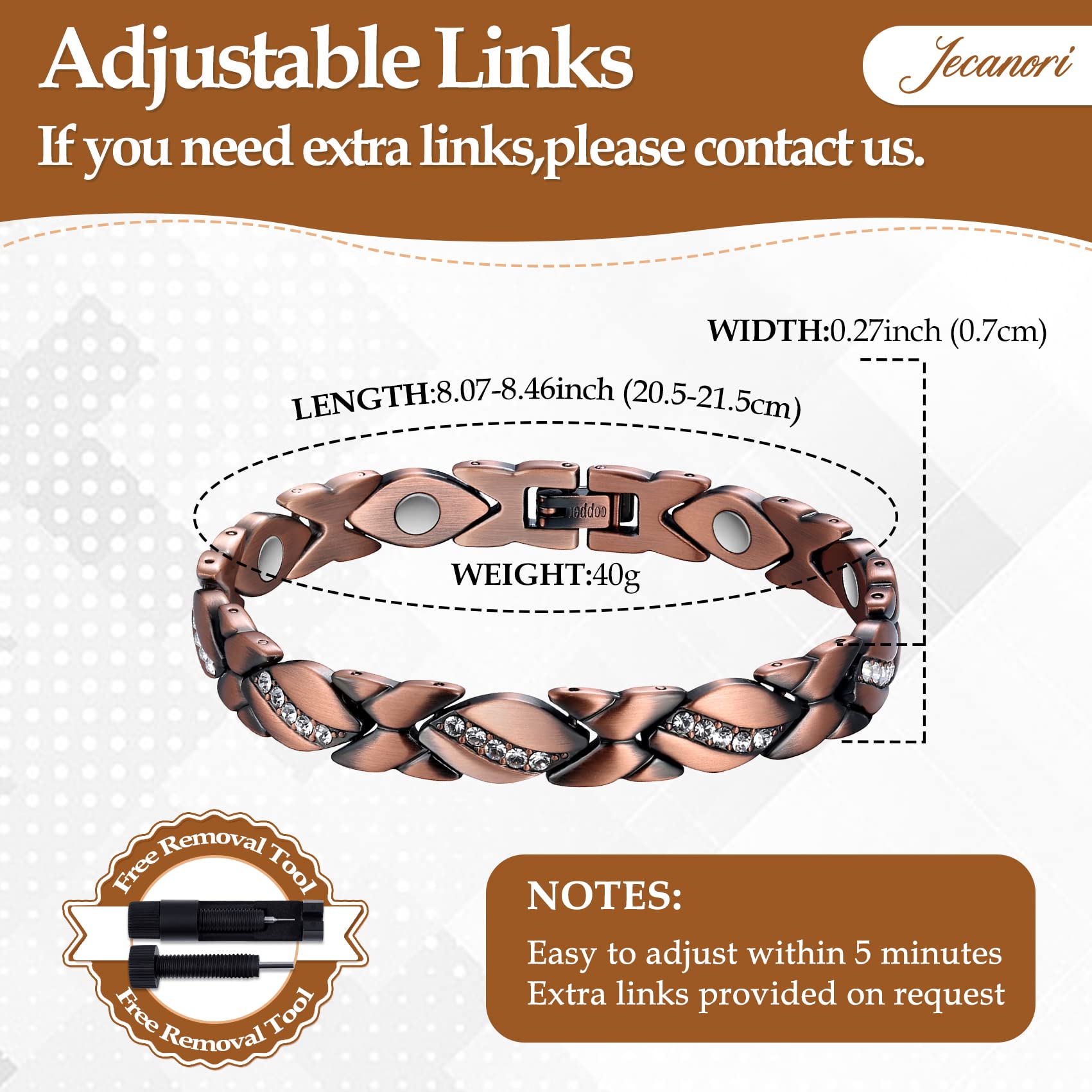 Jecanori bracelet cuivre cristal, éclat des cristaux pour soirées et moments spéciaux