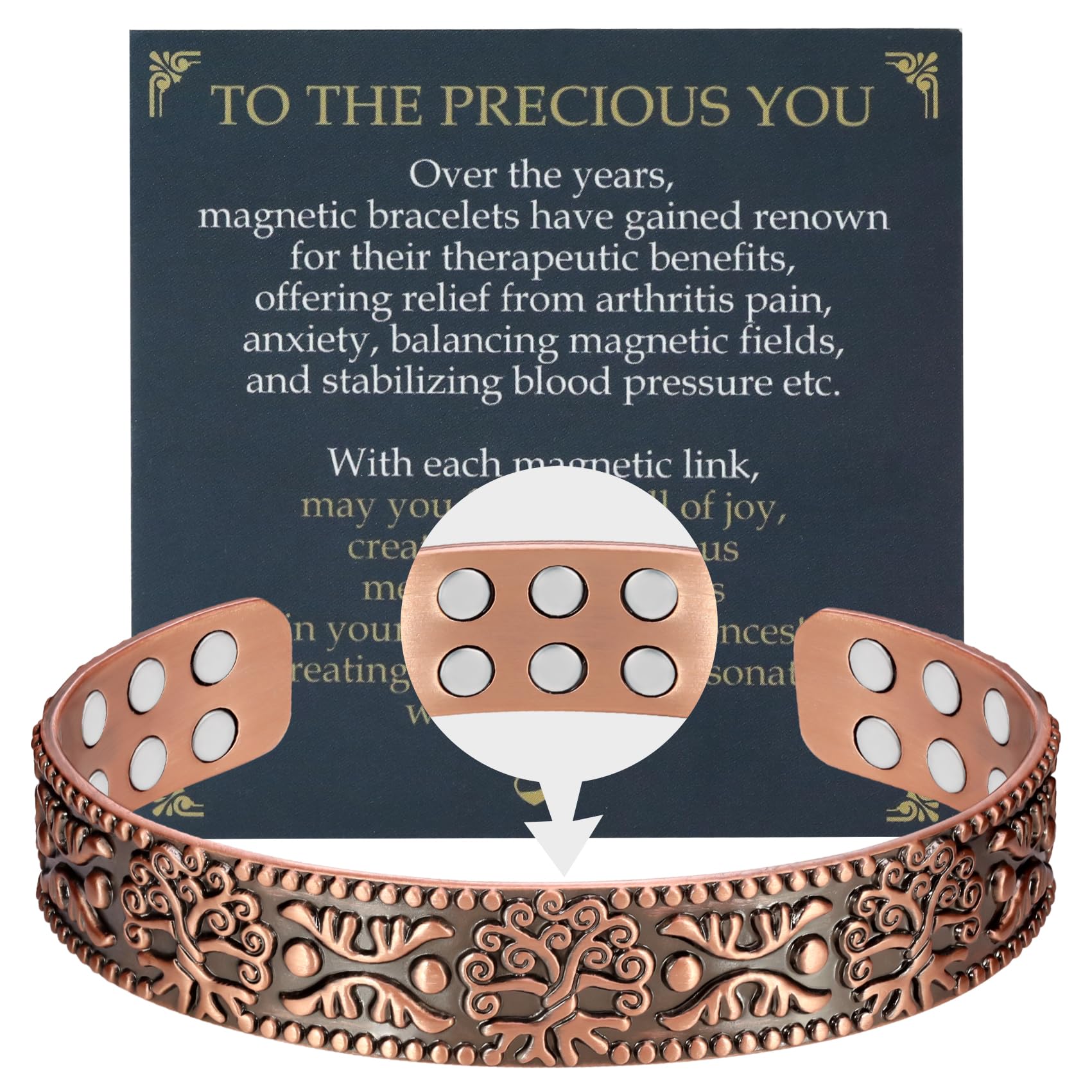 Bracelet Jecanori en cuivre pour homme avec 18 aimants, soutien potentiel du confort quotidien.
