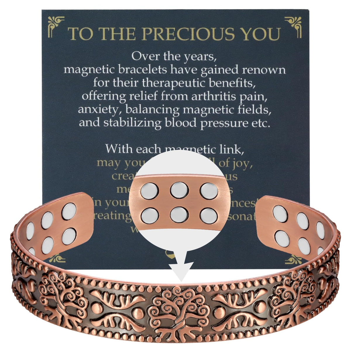 Bracelet Jecanori en cuivre pour homme avec 18 aimants, soutien potentiel du confort quotidien.