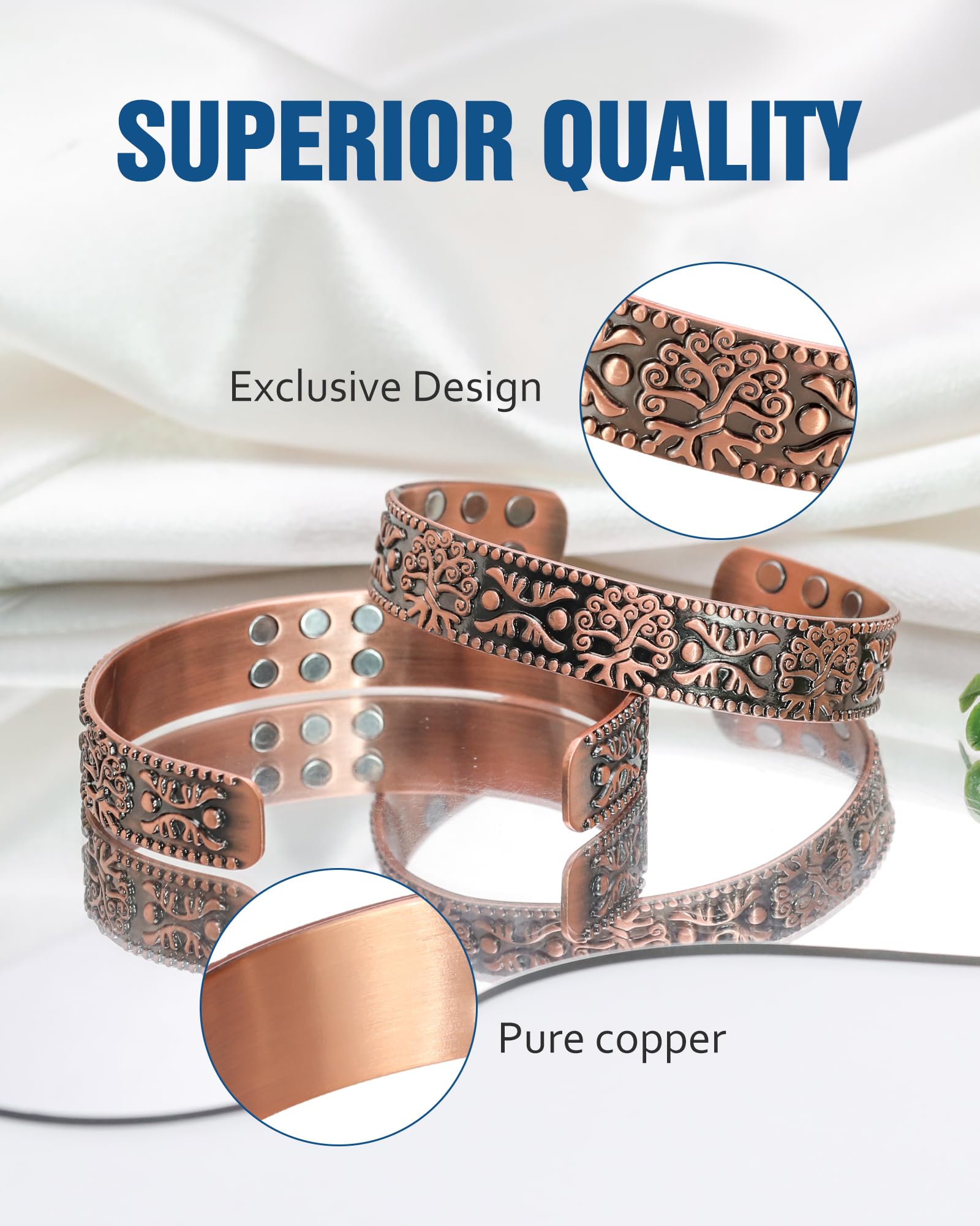 Jecanori bracelet cuivre homme avec fermeture ajustable et ajustement précis.