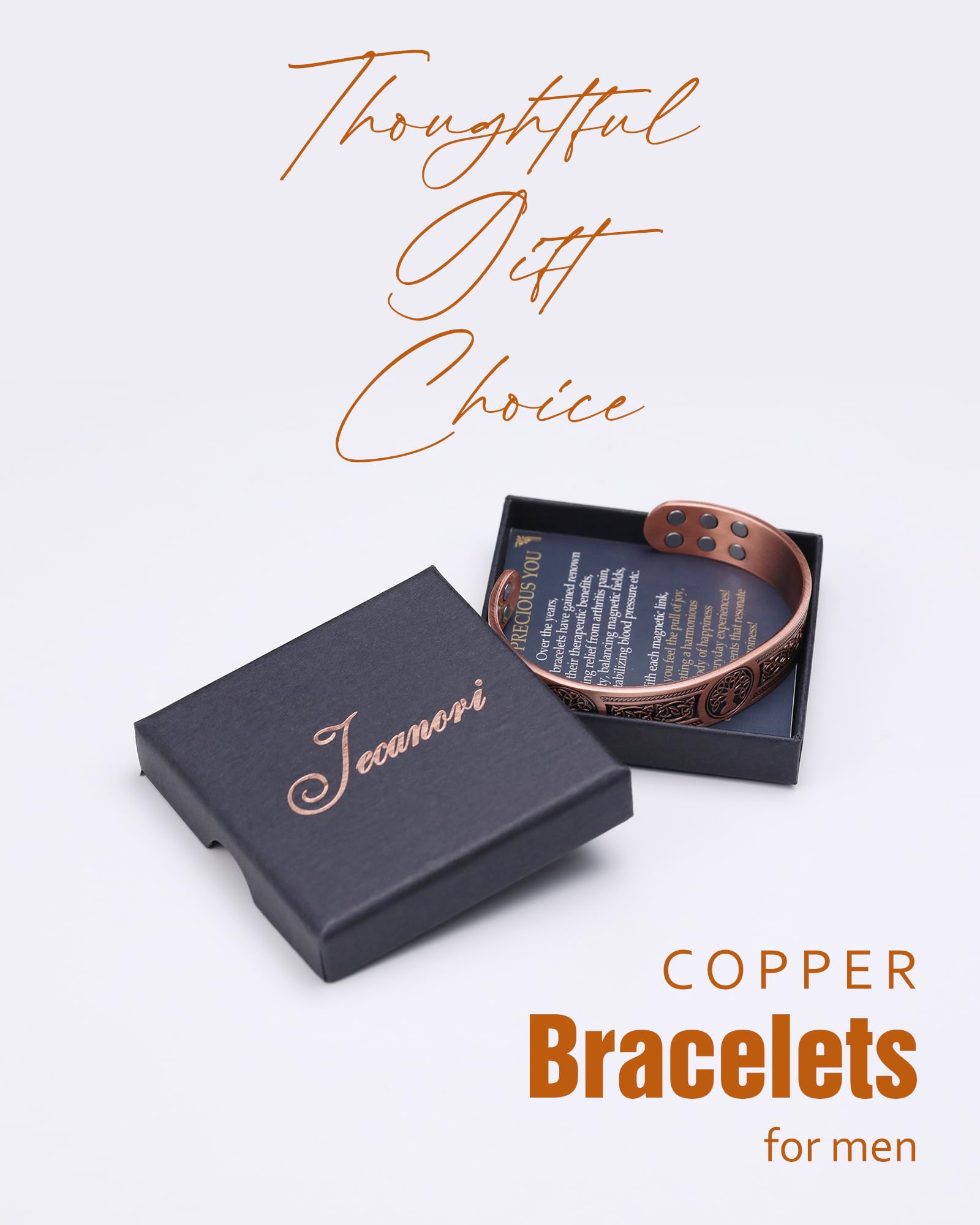 Jecanori bracelet cuivre homme — fermeture ouverte, facile à ajuster