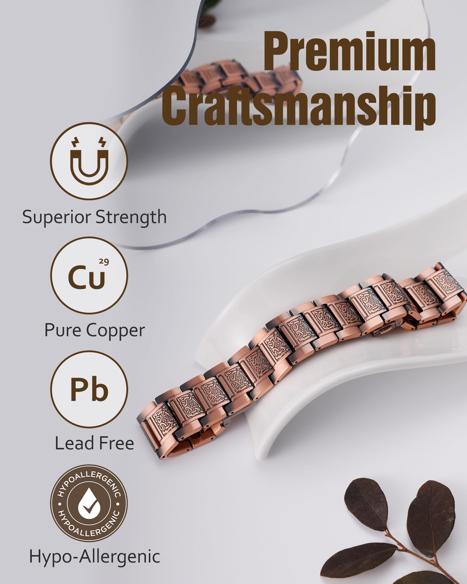 Bracelet Jecanori cuivre ajustable, taille flexible pour tous les poignets.